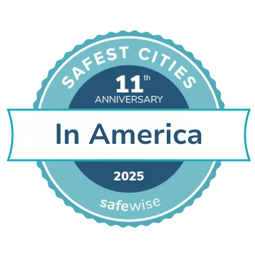 SafeWise 2025 Safest Cities badge, marking the 11th anniversary of the ranking.