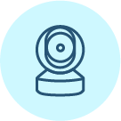 Security camera Icon on a celeste blue color circle